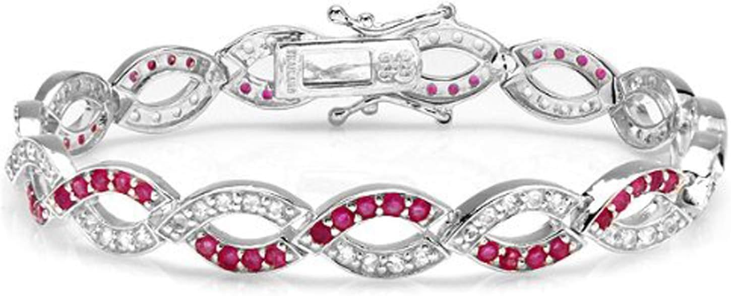 3.00 CT Realラウンドカット純正レッドRubyとホワイトトパーズ925スターリングシルバーテニスブレスレット8 mm幅X 7.5インチ長