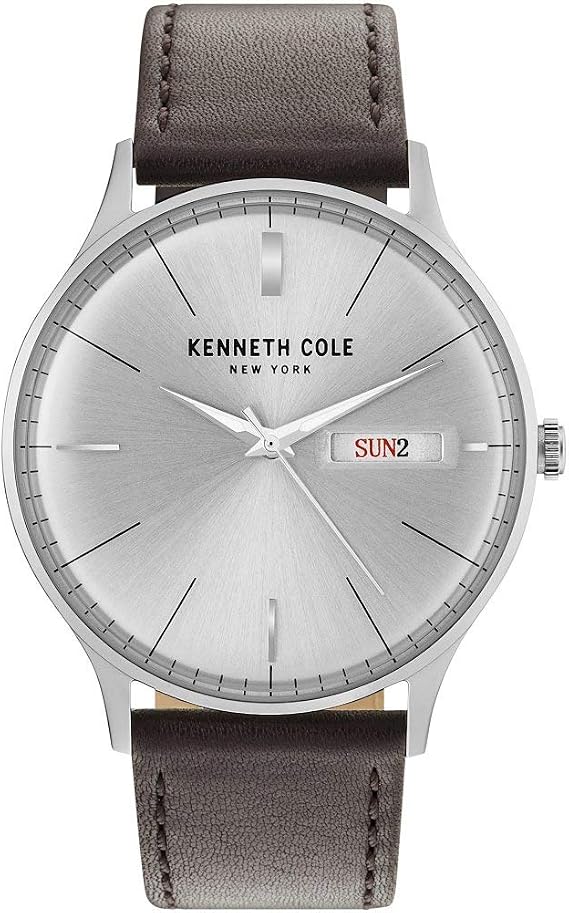Kenneth Cole Men's Watch KC50589011 Silver Case & Dark Brown Genuine Leather Strap