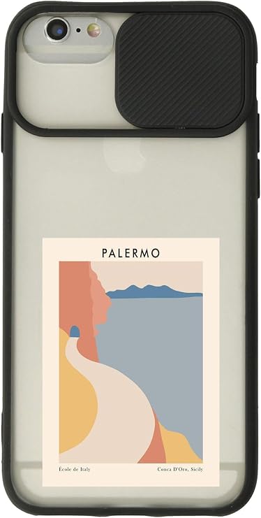 iPhone 6 Plus ile Uyumlu Kamera Korumalı Sürgülü Palermo Baskılı Silikon Kılıf, Siyah