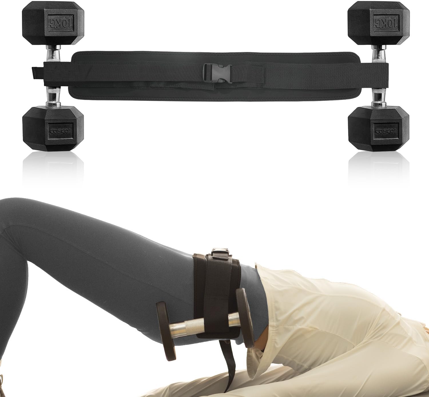 Exercise Hip Thrust Belt - Easy to Use with Dumbbells, Kettlebells, or Plates, Slip-Resistant Padding that Protects Your Hips for the Gym, Home Workouts