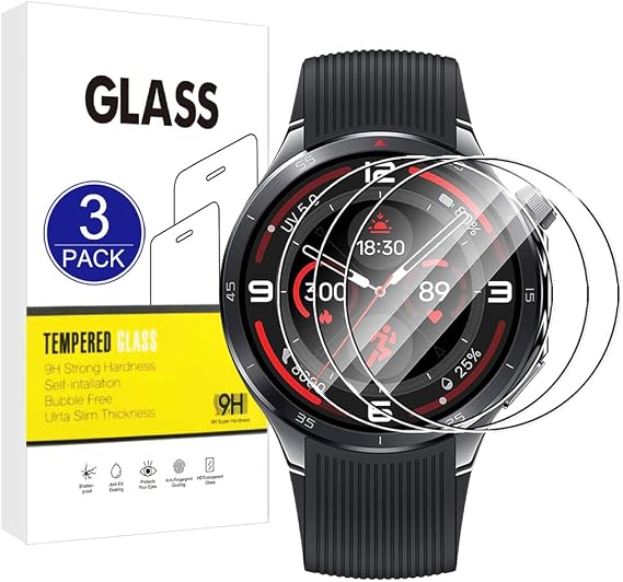 Compatible with Oneplus Watch 3 47 mm Screen Protector, 3 Pieces Protective Film 2.5D [9H Hardness, High Sensitivity, Shatterproof] High Definition Tempered Glass