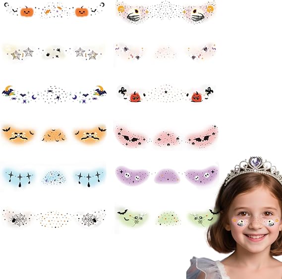 Halloween Temporary Stickers 12 Sheets Pumpkin Spider Decals