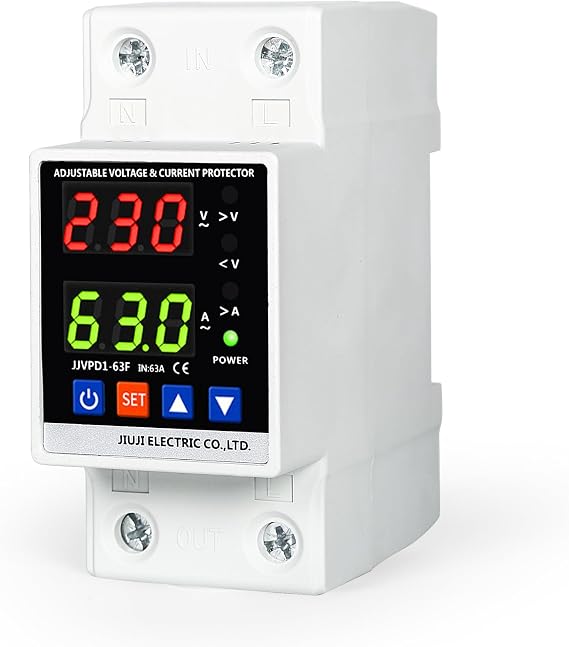 DEWIN Voltage Protector, Adjustable Voltage and Current Protector for Household Collective Dormitories Industrial Electricity 2P 63A 230V