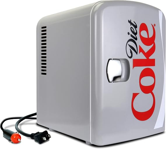 Koolatron Coca Cola Diet Coke Mini Fridge For Bedrooms 4L Small 6 Can Portable Cooler Warmer Refrigerator 12V For Skincare Office Food Drinks Kids Home Car & Travel Classic Grey