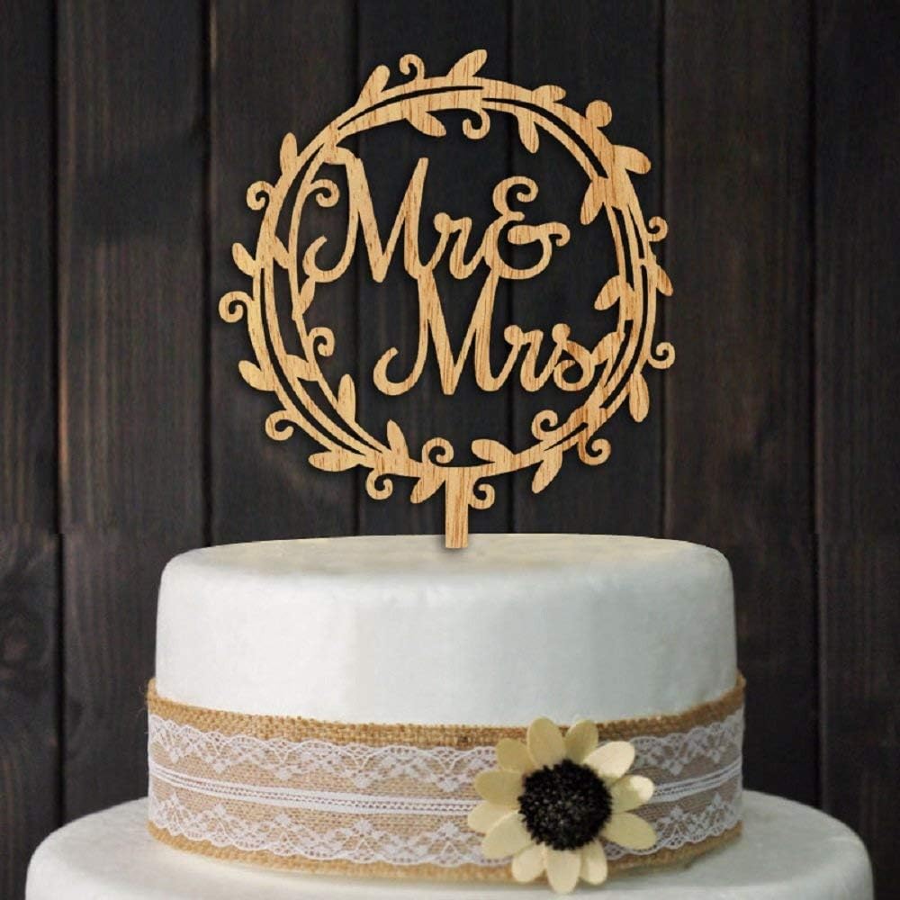 Mr Mrs Cake Topper Rustic Wood Wedding Party Engagement Decoration Favor