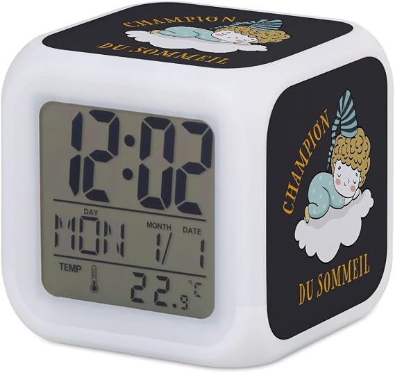 Fabulous Light Cube Alarm Clock - Champion of Sleep - Original Cute Baby Design - 8 x 8 x 8 cm - Retro Multi-Coloured LED Lighting