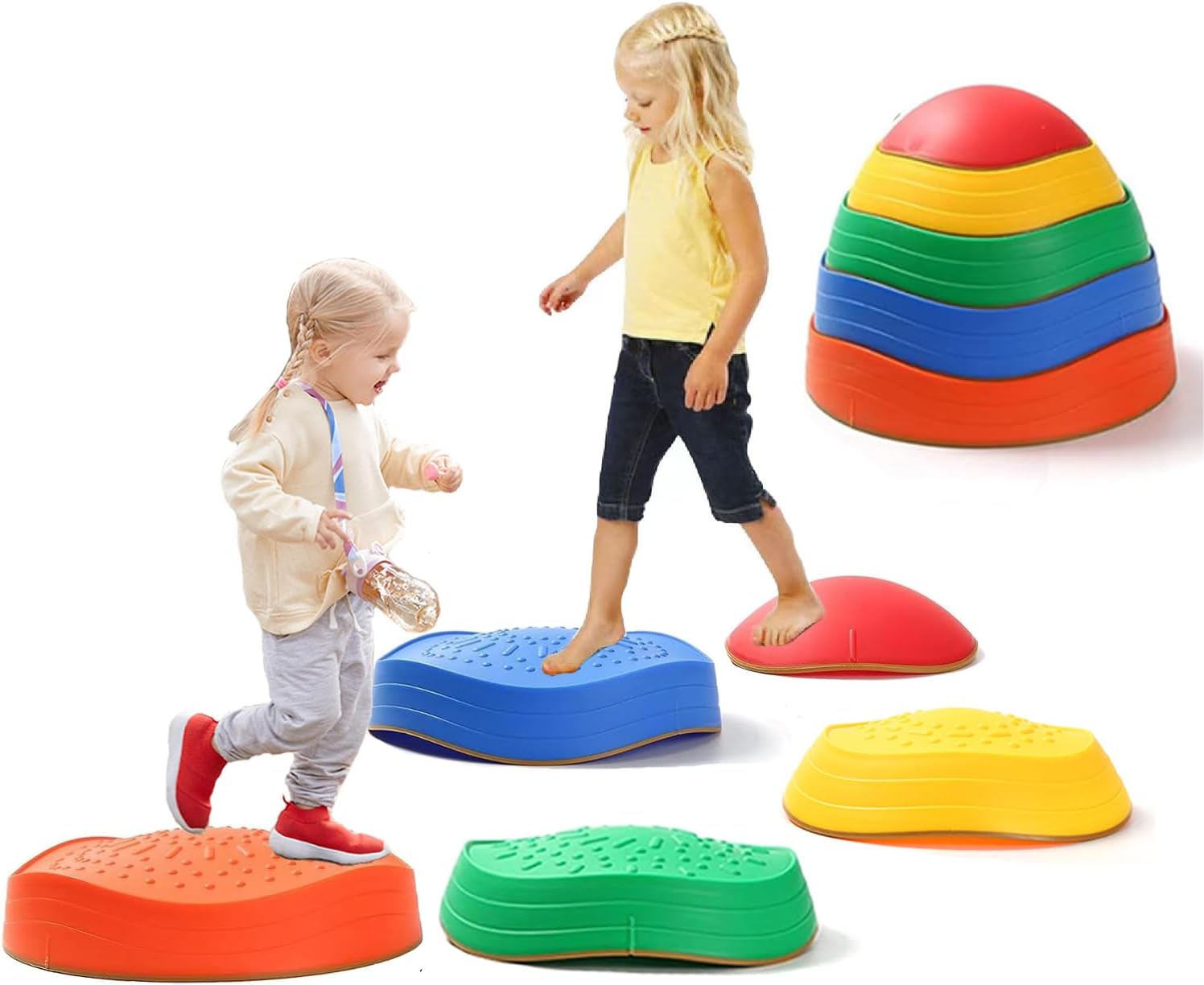 Fanboxk 5Pcs Non-Slip Plastic Balance Stepping Stones for kids,up to 220 Ibs for PomotingChildren's Coordination Skills Obstacle Courses Sensory Toys for Toddlers,Indoor or Outdoor Play