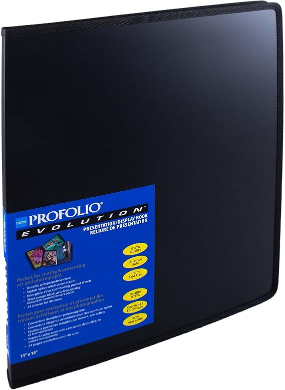 Itoya Art Profolio Evolution Presentation/Display Book, Stitched Cover with 24 Sleeves, 11 X 14 inches, Black (EV-12-11)