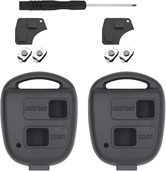 2 Pack 2-Button Key Fob Case Replacement - Compatible with Toyota, Yaris, Corolla, Avensis, RAV4, Camry, Lexus - Durable Remote Control Shell Cover
