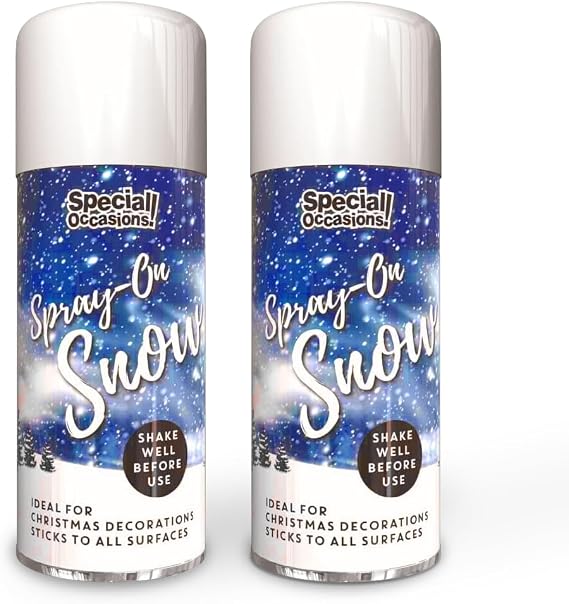 QLV Artificial Snow Spray for Christmas Decorations - 2 Pack of 200ml Fake Snow Spray for Christmas Tree Decorations And Wreath Making - Festive Xmas Window Artificial Snow for Crafts