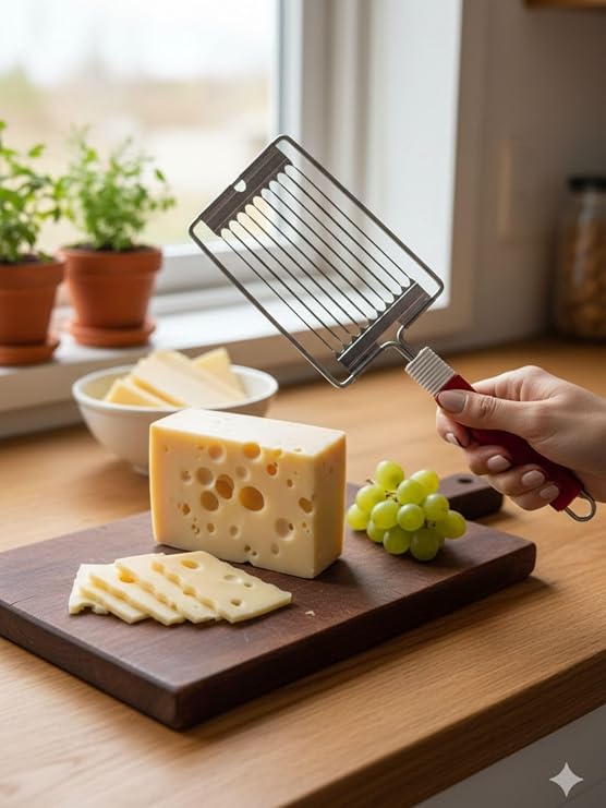 Paslanmaz Çelik Peynir Dilimleyici, Keskin Ergonomik Mutfak Aparatı, 23x9 cm, Kırmızı Saplı
