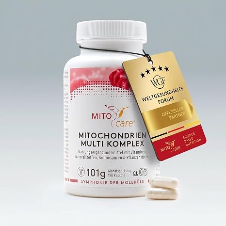 MITOcare Mitochondria Multi Complex - Nutrient Complex Blend - Optimal Base - Vitamins Minerals & Plant Substances - Vegan - Monthly Pack with 180 Capsules - Produced in Germany