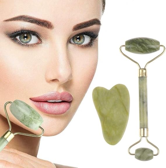BUFFER® Çift Taraflı 2li Cilt Yüz Masaj Aleti Jade Roller Yeşim Taşı Seti Doğal Taş Bakım Kiti