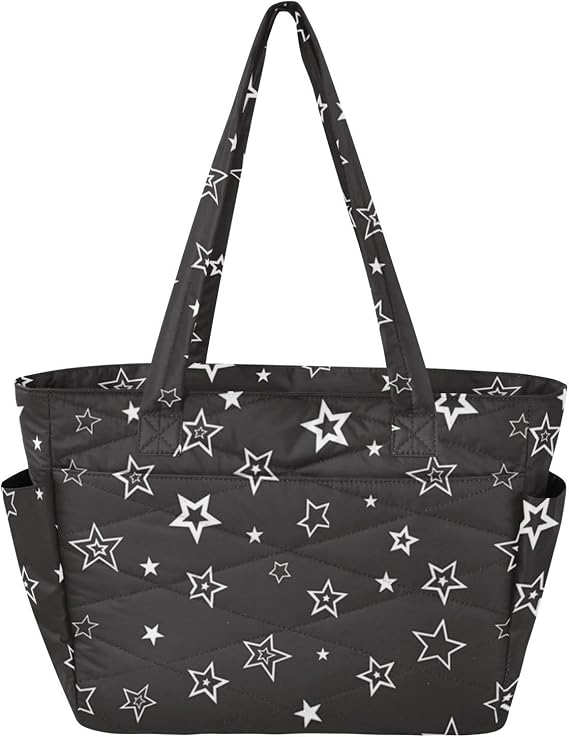 Black Star Silver Women Tote Bag Foldable Bags for Travel & Beach Weekend Getaway with Pockets Bolsa para compras