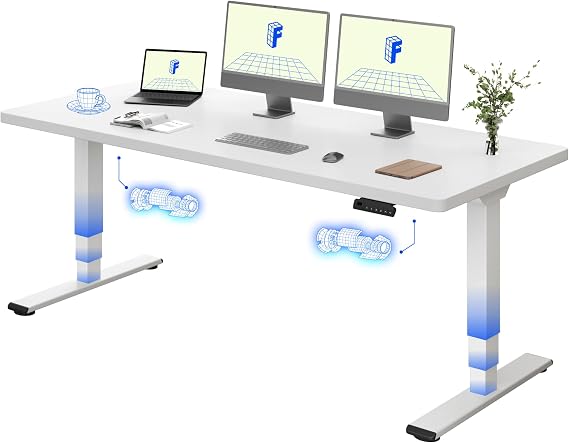 FLEXISPOT E5 Electric Standing Desk 2 Motors 3 Stage 180 * 80CM One Piece Desktop Height Adjustable Desk with Memory Smart Panel, Anti-collision System, White