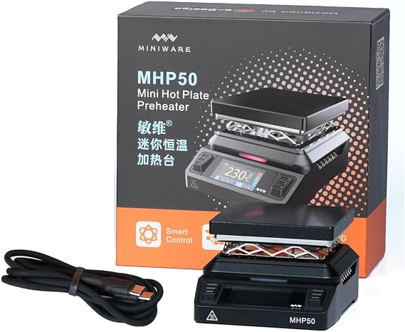 MINIWARE Soldering Station MHP50 Hot Plate Preheater Constant Heating 100-350°C Smart Soldering Iron Welding Platform Tool 50 * 50mm Brass (Nano-ceremic Coating) Heating Area