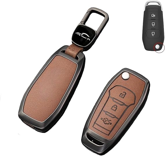 Car Key Cover Compatible with Ford F150 F250 F350 F450 F550 Super Duty Lightning Explorer Ranger Bronco Expedition Escape Explorer Fusion EcoSport F650 F750, 3 Button Flip Key Case