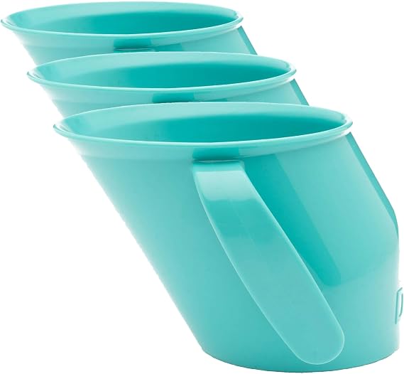 Doidy Cup - Training Sippy Cups Baby Cup Unique Slanted Design Two Handles Baby Beaker - Great Weaning Cup for Milk, Water & Juice - Use from 3-6 Months 200ml (Turquoise) (Pack of 3)