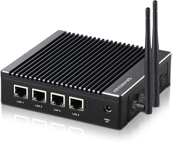 Micro firewall device Intel J3710 quad-core fanless mini PC with 4 ports, Intel 2.5 GbE i226 Gigabit network card AES-NI, USB 3.0/HDMI/VGA, 8 GB DDR3, 128 GB SSD (WiFi)