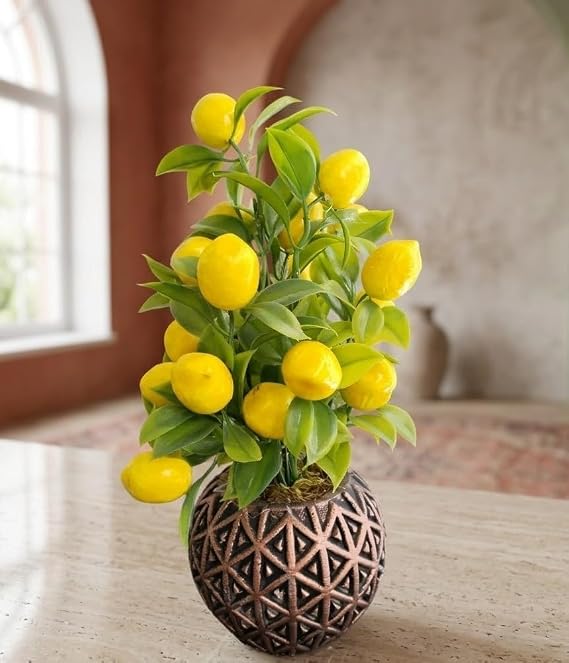 Yapay Limon Ağacı Aranjmanı Geometrik Saksıda - 25 cm