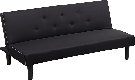 Baroni Home Sofa Bed 3 Seater Fabric Convertible into Padded Bed, Reclining Sofa with Plastic Legs for Living Room, Guest Room, Opening 93 cm, 167 x 70 x 77 cm, (Black)