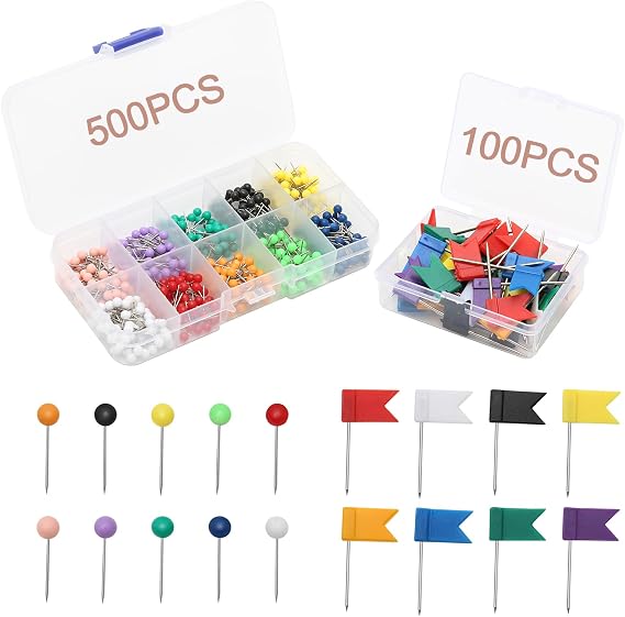 600 Pcs Coloured Map Push Pins Flag Pins Colored