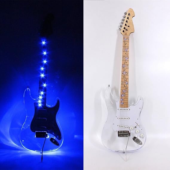 LED Light Electric Guitar Maple Acrylic Body Crystal Guitar Sweet Sound Blue