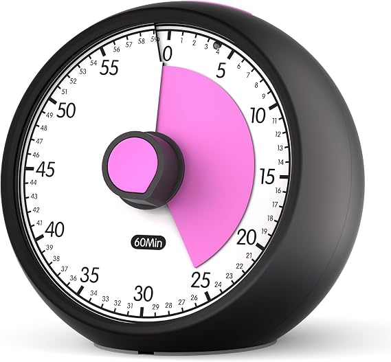 Conchstar Time Timer Visual Timer Children's 60 Minute Countdown Timer - Ideal for ADHD & Autism Homework School Classroom & Kitchen Cooking (Black Pink)