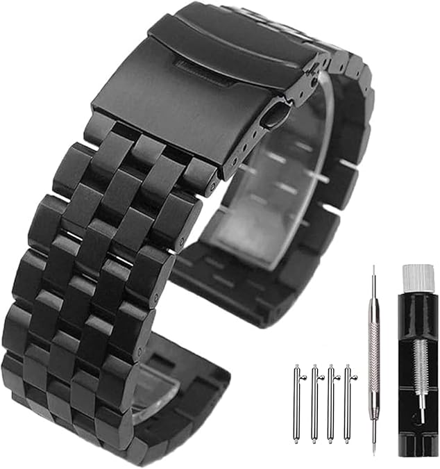 Kai Tian 18mm 20mm 21mm 22mm 24mm 26mm Metal Watch Strap Brushed Finish Watch Band, Stainless Steel Watch Bracelet Silver Black Blue Gold Grey with Deployment Clasp