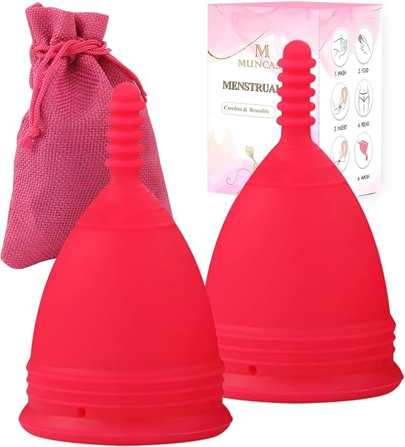 M MUNCASO 2Pcs Soft Menstrual Cups - Most Comfortable Period Cup Super Soft and Flexible - Best Sensitive Cup (Rose Red, S)