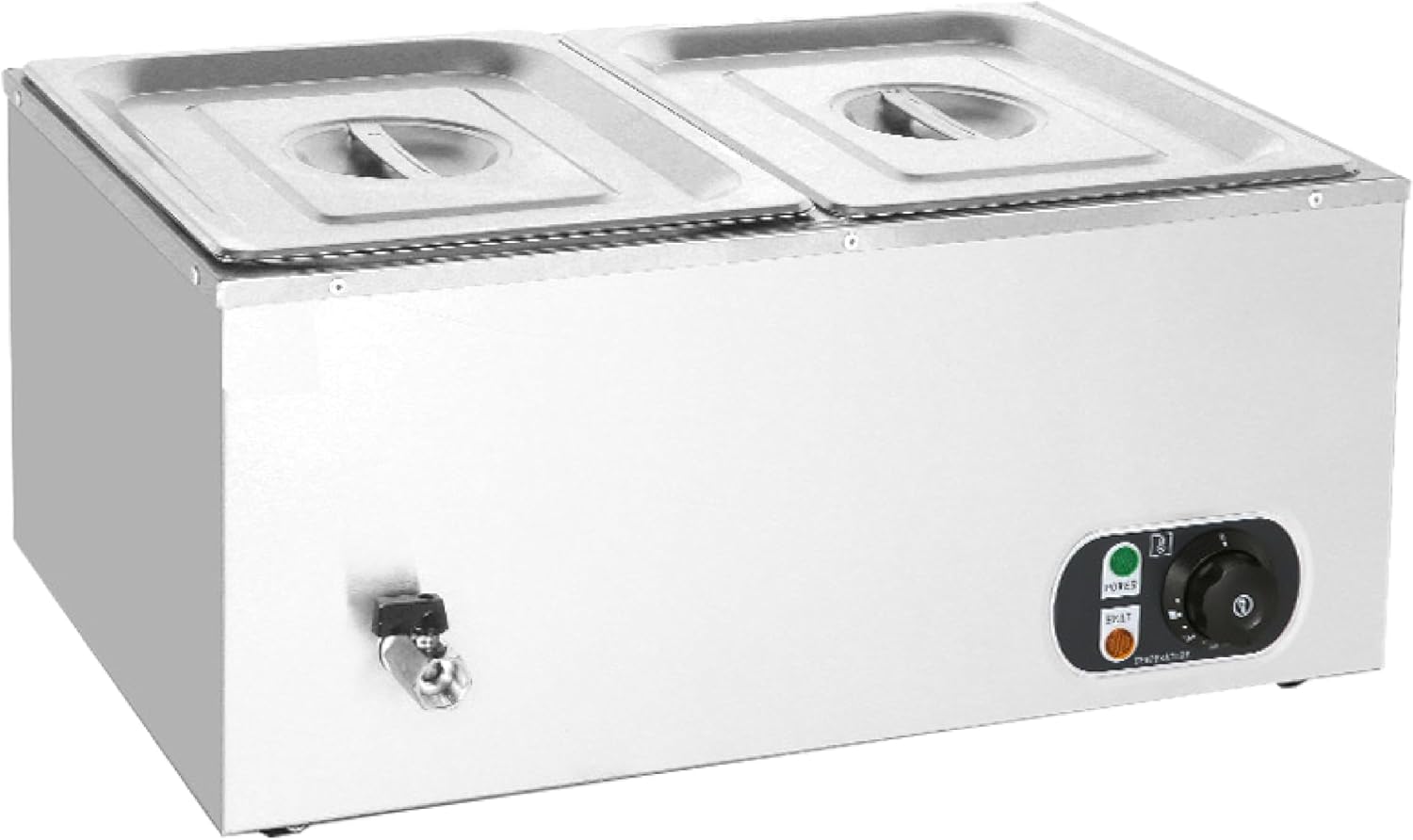 Kurflo Electric Food Warmer, 1,500 W, Commercial Food Warmer, Buffet Bainmary, Boiling Type, Heat Settings, 66°F to 240°F 30°C to 110°C, Stainless Steel, Empty Firing Prevention, Large Capacity 2 x