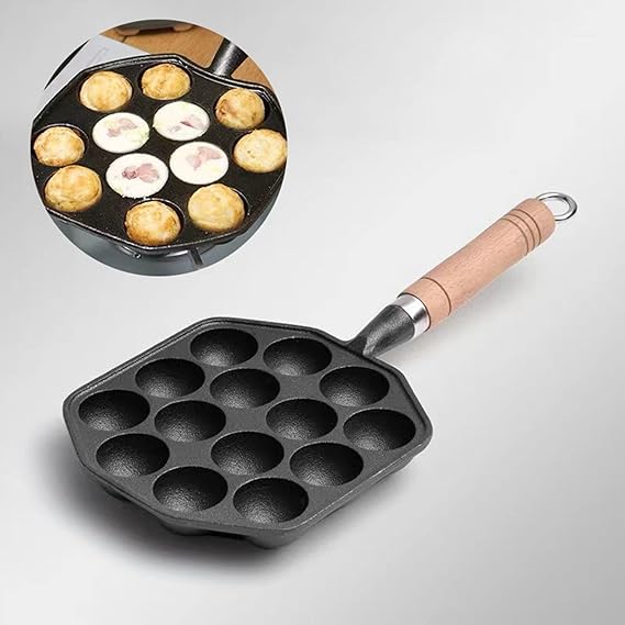 Takoyaki Grill Pan, 14 Hole Non-Stick Grill Punkking Plate, Octopus Meatball Mold Maker, with Removable Handle for Pancake Balls, Puffs, and Takoyaki