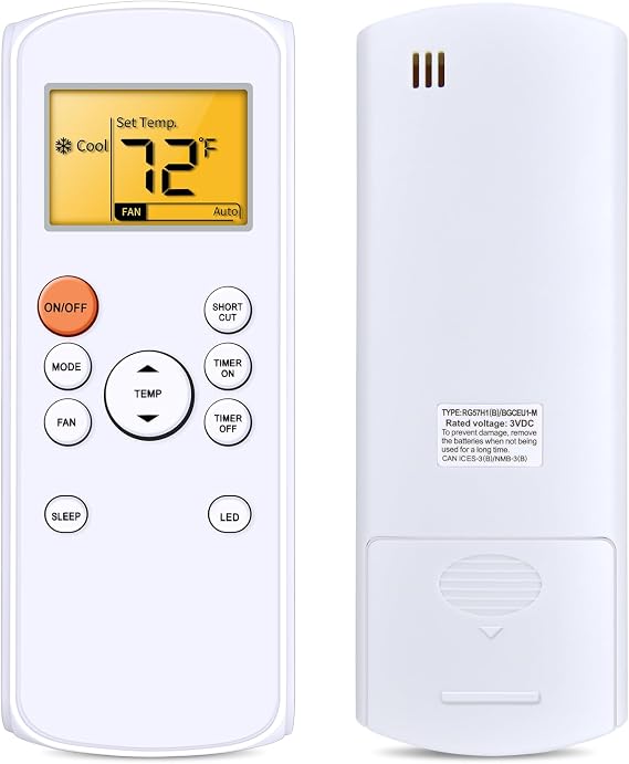 Replacement Remote Control fit for Whynter Midea Air Conditioner RG57H1(B) / BGCEU1-M RC-126MD RG57B With backlight function