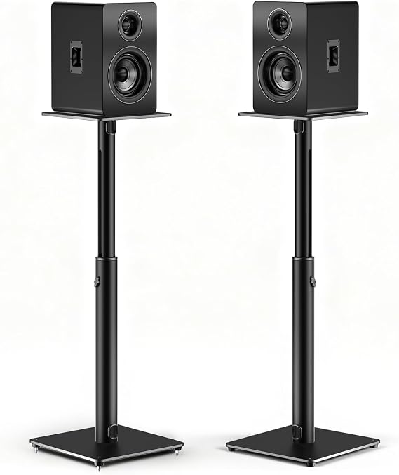Speaker Stands, Height Adjustable 72-120cm, Load Up to 15kg, Speaker Stands Floor Pair for Small Bookshelf & Satellite Speakers with Cable Management,Easy Assembly,Set of 2