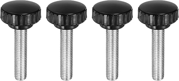 sourcing map 4pcs Knurled Clamping Knobs M10 x 45mm Metric Zinc Plated Carbon Steel Male Thread Thumb Screw on Type 30mm Plastic Round Head Threaded Hand Bolt Stud Knobs Black