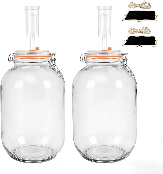 2 Pcs Fermentation Jars with Air Lock 3700 ml Large Capacity Fermenting Jar Fermentation for Kimchi, Sauerkraut, Sourdough Starter