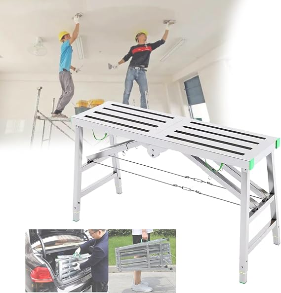 Scaffolding Equipment Foldable Engineering Ladder 5-Gear Adjustable Height Portable Multipurpose Steel Work Platform Scaffold Tower Ladder Stool Bench,200×40cm