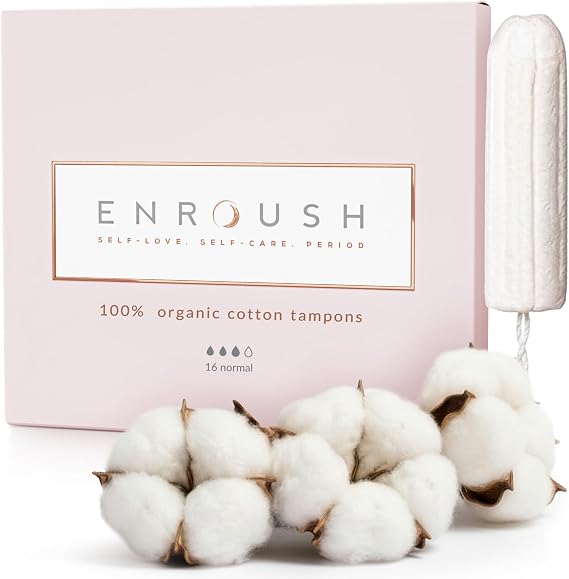 ENROUSH 100% Organik Pamuklu Tampon | Doğada Çözünür ve Toksinsiz | Hipoalerjenik - Tahriş ve Alerji Yapmaz | Ultra Emici - Sızdırmaz Koruma| Vücudunuz İçin Sağlıklı ve Konforlu Seçim - 16 Adet Normal