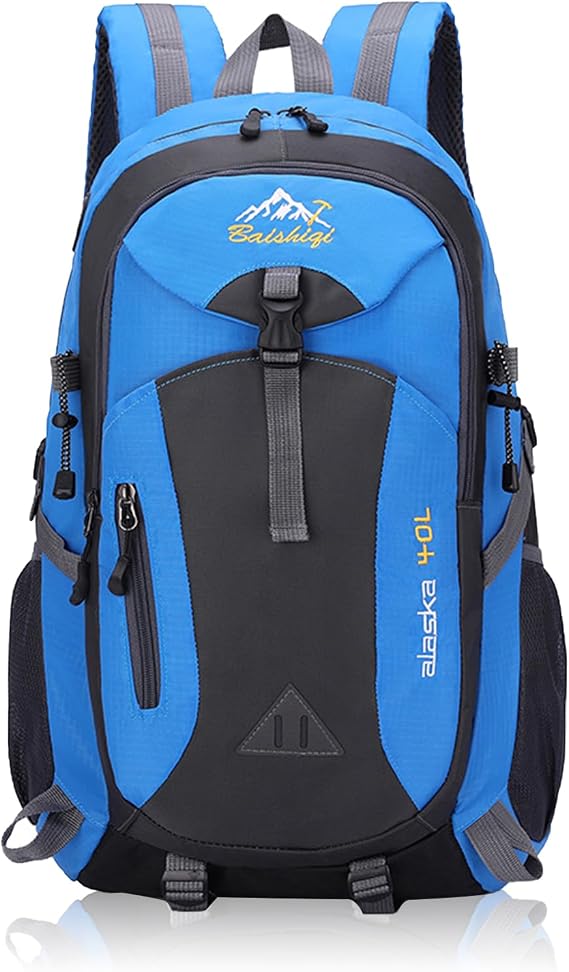 40L Hiking Backpack Walking Rucksack Water Resistant Hiking Daypack Packable Travel Outdoor Sport Knapsack Durable Water Resistant for Camping Cycling Climbing Walking Mountaineer (Blue)