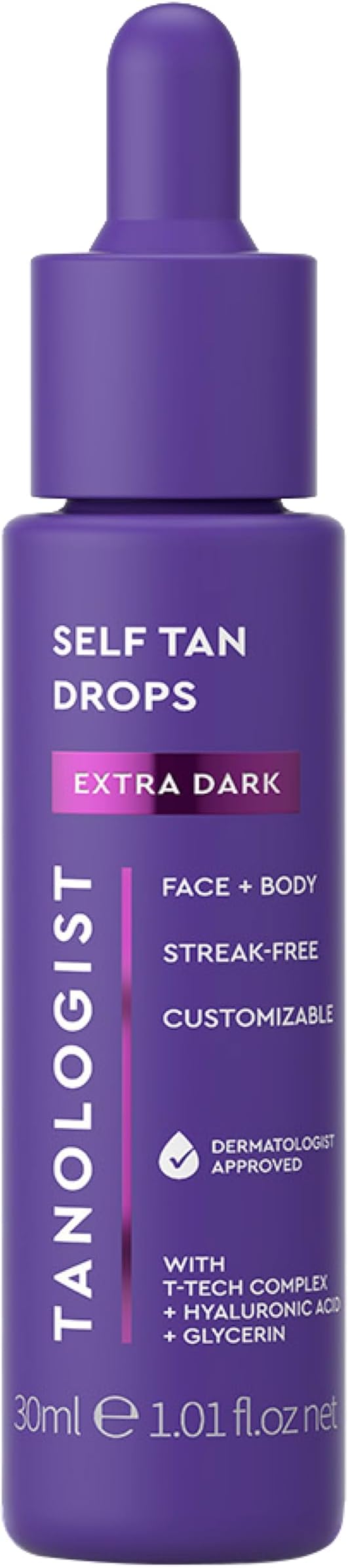Tanologist Self Tan Drops, Face + Body, Streak-Free, Extra Dark, 30 mL