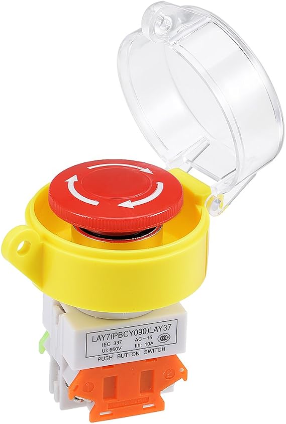 Sourcingmap 22mm Mounting Hole Latching Emergency Stop Push Button Switch Red with Waterproof Cover 1NO 1NC