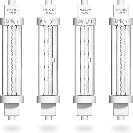 Klarlight 4 PCS R7S Heat Lamp Bulb 300W Gantry Lights Jacketed Food Lamp R7S Heat Lamp Kit Food Safe Lamp 240v Halogen Heat Lamps for Buffets, Catered Event, Warm White