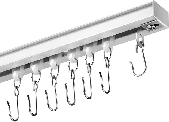 Ceiling Curtain Track Set 92-276 cm, Aluminium Curtain Rail, White