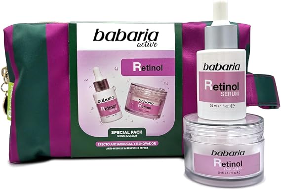Babaria Retinol Gift Pack, Anti-Wrinkle Serum and Facial Cream, Toiletry Bag