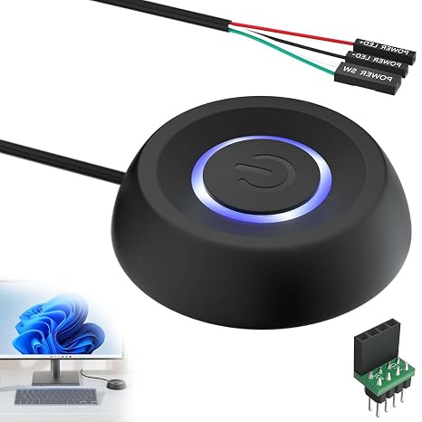 PC Power Button, PC Power Switch Cable with LED Light, External Extension Switch for Power on Key for Home Desktop, E-Sports Computers and Internet Cafes (Black)