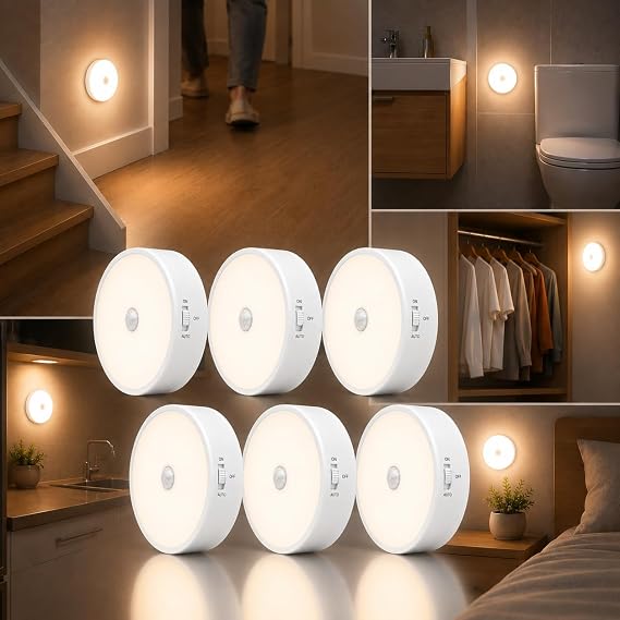 Sensörlü LED Lamba Seti – USB Şarjlı Hareket Sensörlü Gece Lambası, 3 Işık Modlu Manyetik Kablosuz Aydınlatma, Dolap, Merdiven, Yatak Odası ve Banyo İçin (6'lı Paket) [Enerji Sınıfı A]