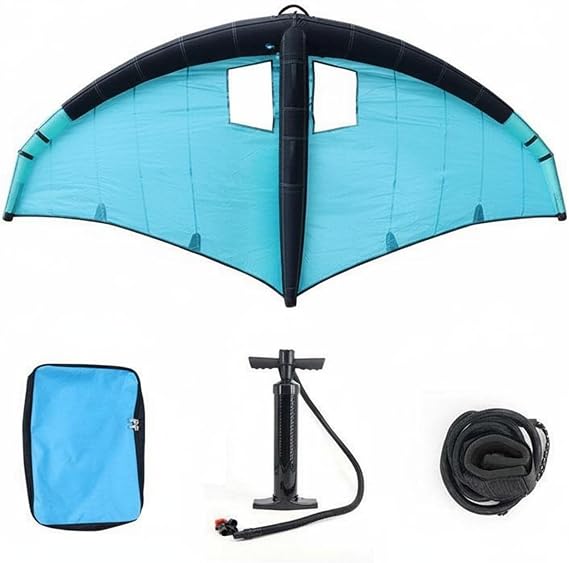 Inflatable Surfboard Wing Foil Kit Hydrofoil Board Set Stand Up Surfing Package With Carbon Fiber Handles And Double Airbag Suitable for lakes seas, size to 4, Blue Black Window