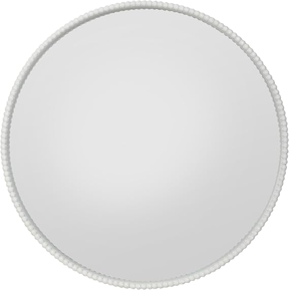 Round Bobbin Wall Mirror, 20" (50 CM), Circle Deep Framed Wooden Beaded Mirror, White