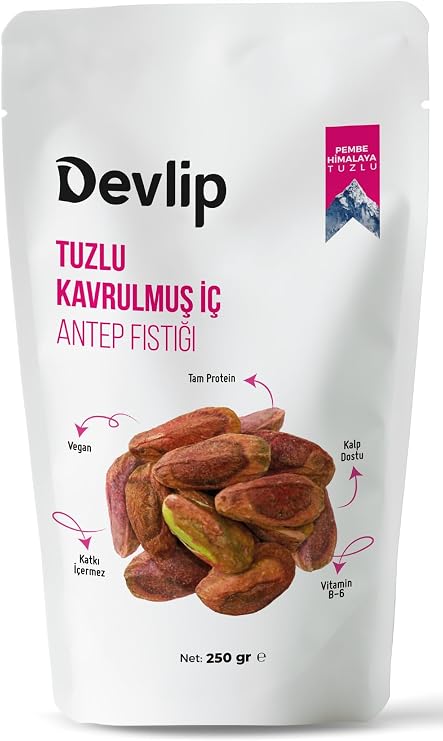Devlip Pembe Himalaya Tuzlu Kavrulmuş İç Antep Fıstığı, 250 GR, Kilitli (Aç-Kapa) Ambalaj, Vegan
