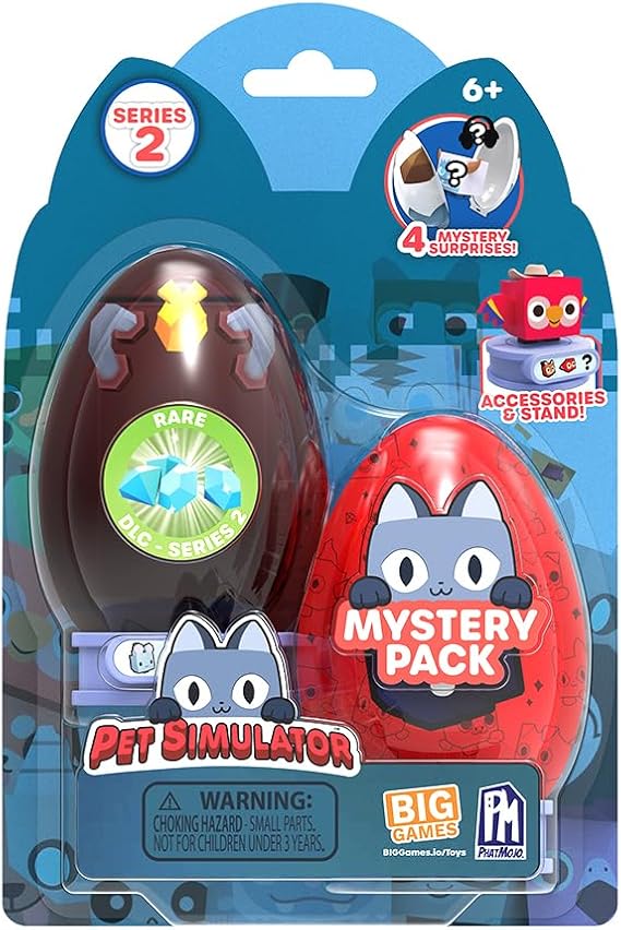 Pet Simulator - Mystery Pet Minifigures 2-Pack (Two Mystery Eggs & Figures w/Accessories & Stands, Series 1) [Includes DLC]